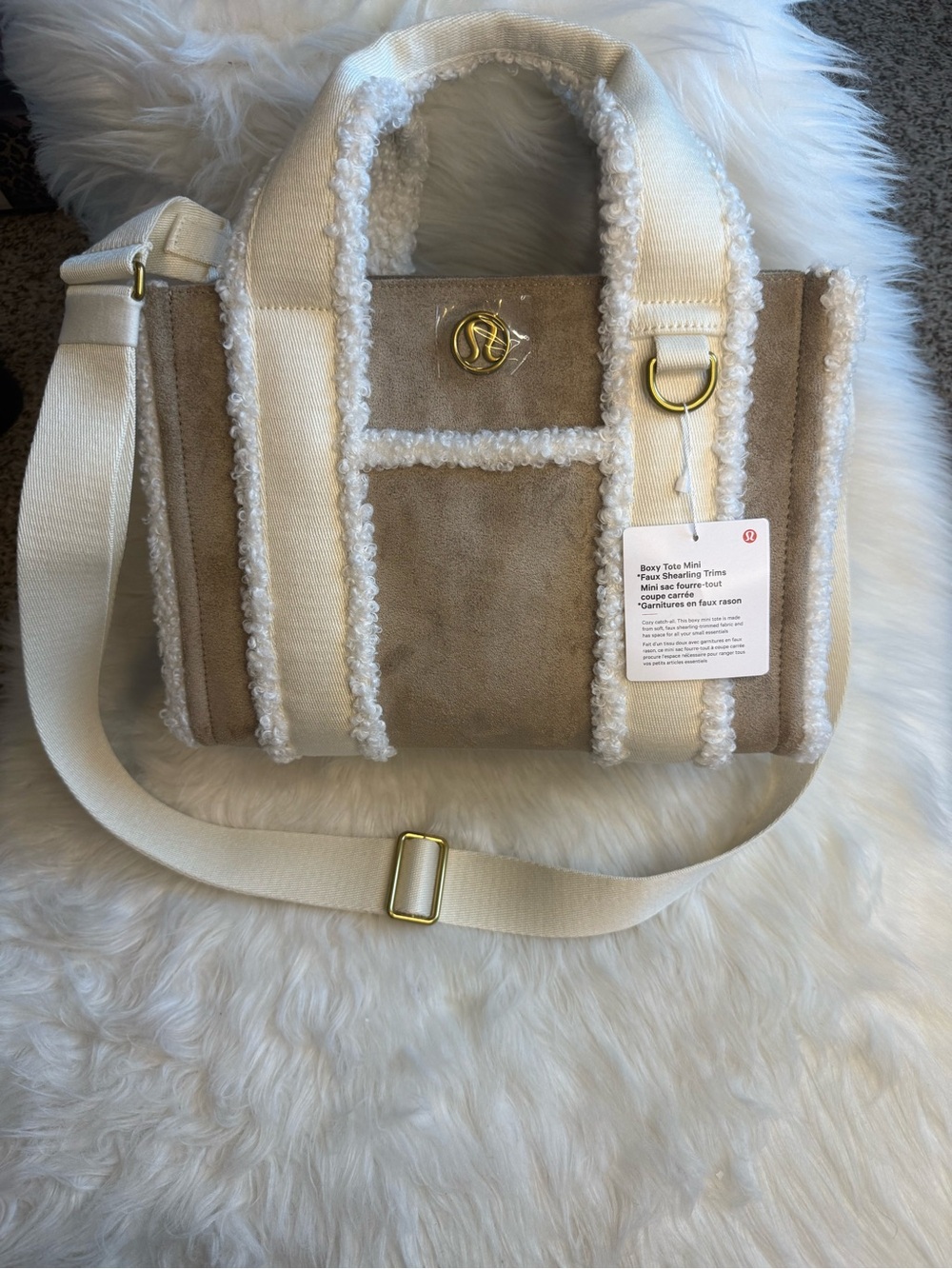 NWT Lululemon Boxy Mini Tote Bag 4.5L Shearling Trim SHOK LTIV ANTB